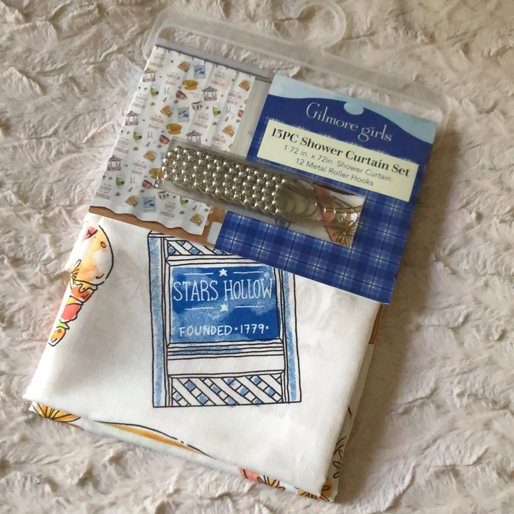 Gilmore Girls Stars Hollow Shower Curtain Set - White & Blue
